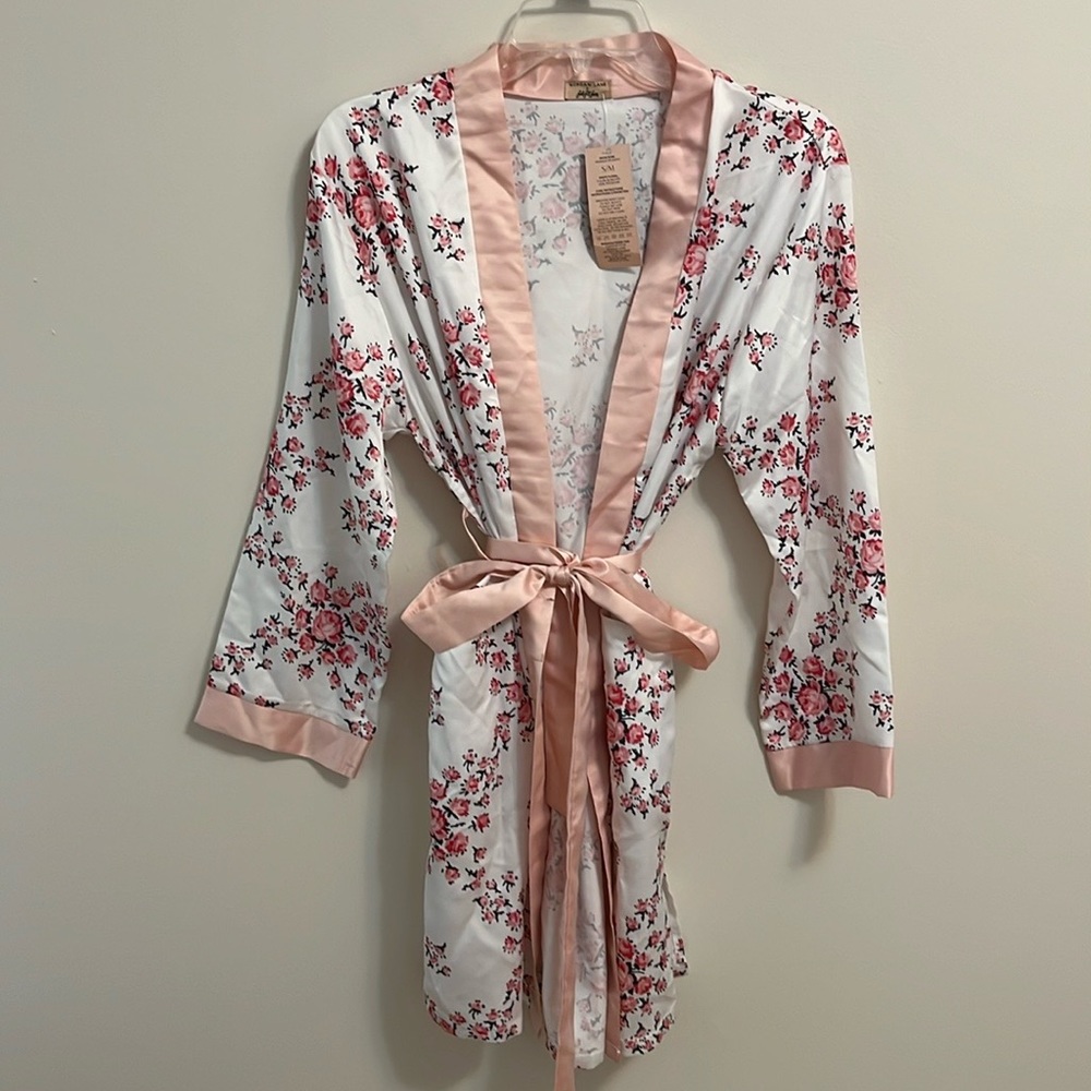 Morgan Lane Fab Fit Fun robe housecoat S/Med floral print tie waist feminine